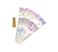 OYIWINMI Pack of 50 School Cones for Crafts, Unicorn Sugar Cone Round, Length 37 cm, Conical Gift Bag with Golden Twist Tie, Gift Packaging for Sweets, Party Gifts, Pink, Diameter 17 cm