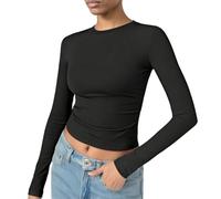 OYIWINMI Womens Long Sleeve Basic Tops Crew Neck Thermal Shirts Stretch Fitted Underscrubs Layer Tee Black XXS-L
