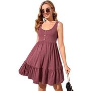 OYOANGLE Women's Maternity Sleeveless Ruffle Button Down Scoop Neck Baby Shower Tank Mini Dress, Maroon, Large
