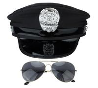Oyolan Adults Police Hat Captain Hat Glasses Policeman Badge Police Officer Costume For Birthday Party Black One Size
