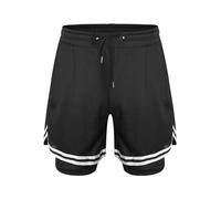 Oyolan Boys 2 in 1 Athletic Shorts Mesh Running Gym Training Shorts Workout Basketball Shorts with Pockets Black 12-13 Years