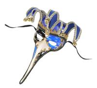 Oyolan Carnival Venetian Plague Doctor Jester Mask Wedding Decoration Night Accessory Rave Supply for Party Blue with Bells One Size