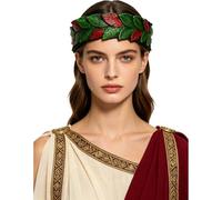 Oyolan Forest Elf God Circlet for Men Women Roman Emperor Crown Halloween Toga Medieval Laurel Headband Green Red One Size
