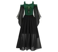 Oyolan Girls Bell Sleeve Cold Shoulder Medieval Dress Steampunk Corset Gothic Victorian Renaissance Costume Green 9-10 Years