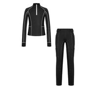 Oyolan Girls Equestrian Shirt and Breeches Workout Half Zip Pullover Horse Riding Leggings for Competition Black 13-14 Years
