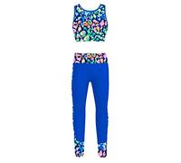 Oyolan Girls Sleeveless Crop Top with Full Length Leggings Gymnastics Workout Sports Running Yoga Activewear Athletic Tracksuits Outfits Colorful Leopard 9-10 Years