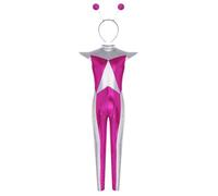 Oyolan Kids Alien Costume Shiny Metallic Unitard Cape Sleeve Cosmic Galaxy Outfits with Headband Children Robot Outfit Hot Pink 10 Years
