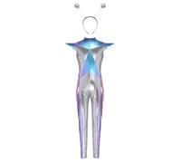 Oyolan Kids Alien Costume Shiny Metallic Unitard Cape Sleeve Cosmic Galaxy Outfits with Headband Children Robot Outfit Silver 6 Years