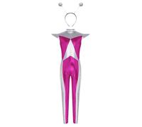 Oyolan Kids Alien Costume Shiny Metallic Unitard Cape Sleeve Cosmic Galaxy Outfits with Headband Children Robot Outfit Hot Pink Silver 10 Years