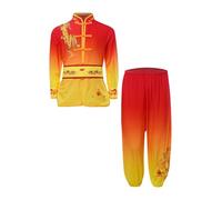 Oyolan Kids Boys Girls Chinese Kung Fu Suit Tai Chi Wing Chun Master Uniform Traditional Martial Arts Outfits Red&Yellow 3-4 Years