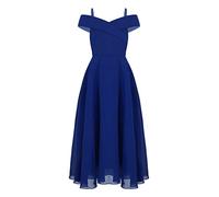 Oyolan Kids Flower Girls Cold Shoulder Long Chiffon Dress Princess Wedding Pageant Dresses Royal Blue a 16 Years