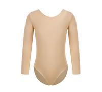 Oyolan Kids Girls Basic Long Sleeve Nude Leotard Gymnastics Ballet Dance Undergarment Bodysuit Training Wear Nude Round Neck 4-5 Years