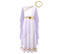 Oyolan Kids Girl's Greek Toga Roman Princess Dress-up with Headband Set Ancient Greece Mythos Philosopher Grecian Outfit Lavender 5-6 Years