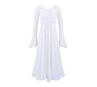 Oyolan Kids Girls Lyrical Praise Dance Dress Long Sleeve Long Dresses Performance White 7-8 Years