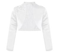Oyolan Kids Girls Satin Bolero Shrug Open Front Cardigan Long Sleeves Short Jacket Formal Coat Flower Girl Dress Cover Up White 15-16 Years