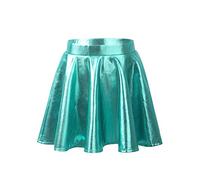 Oyolan Kids Girls Shiny Metallic Skirt Pleated High Waist Flared Skater Skirt Skort Scooter A Line Mini Skirt with Inner Shorts Lake Green 7-8 Years