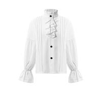 Oyolan Kids Ruffle Long Sleeve Frilly Shirt Medieval Pirate Steampunk Victorian Renaissance Outfits Blouse Tops White 7-8 Years