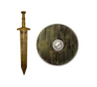 Oyolan Kids Viking Warrior Sword Shield Set Medieval Shield 2 Pcs with Gold Sword One Size