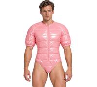 Oyolan Men Padded Puffer Bodysuit Padded Quilted Leotards | Shiny Quilted Puffer Leotard,Plastic Bodysuit,High Cut Thong,Crew Neck,Streetwear,Festival Rave Shiny Outfit,Easy To Clean