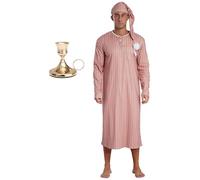 Oyolan Men's 3 Pcs Pajama Set Striped Nightshirt For Halloween Cosplay Sleep Robe With Hat And Candle Holder Gold Khaki M
