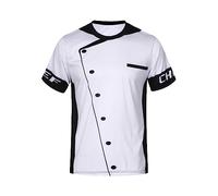 Oyolan Print Contrast Color Chef T-Shirt for Men Short Sleeve Hotel Restaurant Kitchen Costume T-Shirt White&Black XL