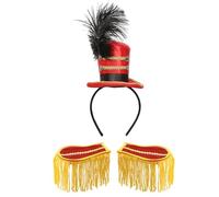 Oyolan Ringmaster Feather Hat Headband And Tassel Blazer Epaulet Circus Lion Tamer Themed Costume Type A One Size