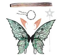 Oyolan Sparkly Butterfly Wings Floral Garland Elf Ears And Hair Tinsel Star Wand For Themed Party Black One Size