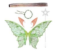 Oyolan Sparkly Butterfly Wings Floral Garland Elf Ears And Hair Tinsel Star Wand For Themed Party Green One Size