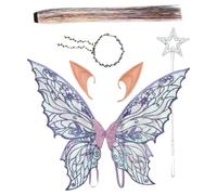 Oyolan Sparkly Butterfly Wings Floral Garland Elf Ears And Hair Tinsel Star Wand For Themed Party Purple One Size