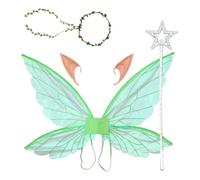 Oyolan Sparkly Sheer Fairy Elf Wings Floral Garland Elf Ears And Princess Star Wand For Themed Party Green Set One Size