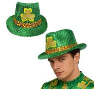 Oyolan St Patricks Day Hat Cowboy Fedora for Cosplay Costumes Irish Outfit Festive Prop Themed Headwear Green Gold One Size
