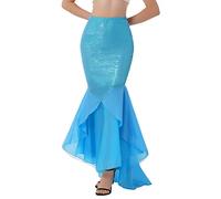 Oyolan Women Halloween Costume Cosplay Mermaid Strapless Padded Crop Top with Fish Scale Print Skirt Blue 4XL
