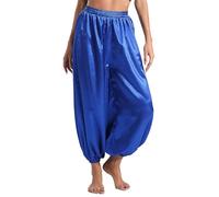 Oyolan Womens Belly Dance Satin Harem Pants Tribal Style Dance Arab Carnival Fancy Pantaloons Royal Blue M