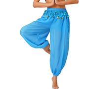 Oyolan Women's Belly Dance Trousers Bloomers Coins Lantern Pants Halloween Pants Costume Sky Blue One Size