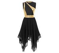 Oyolan Women's Liturgical Praise Worship Dress Lyrical Dancewear Gold Color Block Dance Costume Ballroom Black A M