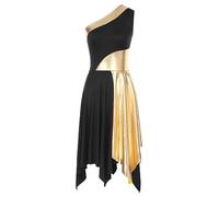 Oyolan Women's Liturgical Praise Worship Dress Lyrical Dancewear Gold Color Block Dance Costume Ballroom Black D L