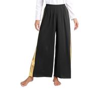 Oyolan Women's Lyrical Praise Dance Pants Trousers Wide-Leg Prom Worship Liturgical Dance Costume Black S