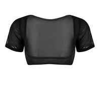 Oyolan Womens Mesh See-Through Short Sleeve Open Bust Crop Top Shirts Belly Dance Costumes Black M