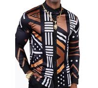 OYOZONE African Shirt Men African Attire Print Long Sleeve Dashiki for Men