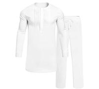 OYOZONE Mens African 2 Piece Set Nigerian Dashiki Traditional Suit Pleated Snap Button Shirts and Pants Outfit, White, S