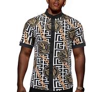 OYOZONE Men's African Traditional Pattern Print Shirt Casual Short Sleeve Button Down Shirts Luxury Printed Dashiki for Men, Animal Chain, XL
