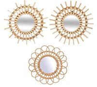 OYPEIP 3 Pack Rattan Boho Innovative Art Decoration Round Makeup Mirror Dressing Bedroom Bathroom Wall Hanging Mirrors Craft Photo Props…