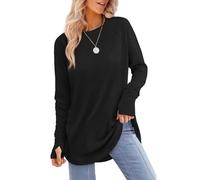 OYPGUE Fertilvrsus Long Sleeve Tunic Tops with Thumb Holes, Womens Crew Neck Curved Hem Shirts to Wear with Leggings Fall 2025 (UK, Alpha, M, Regular, Regular, Black)