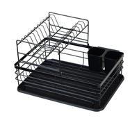 Oypla 2 Tier Multifunction Dish Drainer Drying Rack with Cutlery Holder and Removable Tray