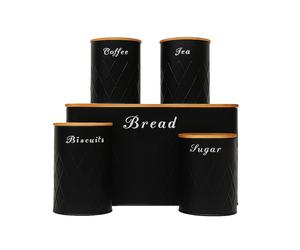 Oypla 5 Piece Bamboo Lid Kitchen Canister Set in Black Oypla Black