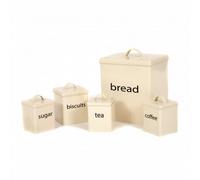 Oypla 5 Piece Cream Kitchen Canister Storage Tin Set Bread Biscuits Tea Sugar Coffee