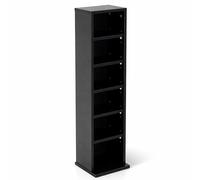 Oypla 6 Tier Black Wooden CD DVD Game Book Shelf Storage Tower Rack - Fits 102 CDs