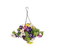 Oypla Artificial Garden Hanging Wicker Basket with Multicoloured Flowers