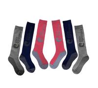 Oypla Coco Equestrian Unisex Child Breathable Knee High Long Boot Horse Riding Socks - 3 Pairs - Pink/Blue/Light Grey
