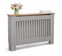 Oypla Medium Grey Wooden Slatted Grill Radiator Cover MDF Cabinet